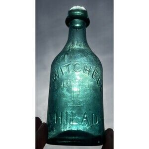 Antique Teal Green Glass Twitchell Philadelphia Blob Top Squat Bottle Pontil